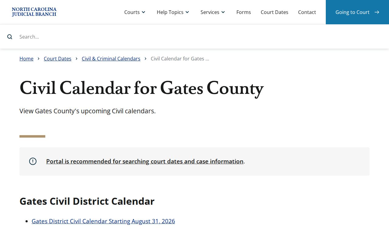Gates County civil docket calendar source