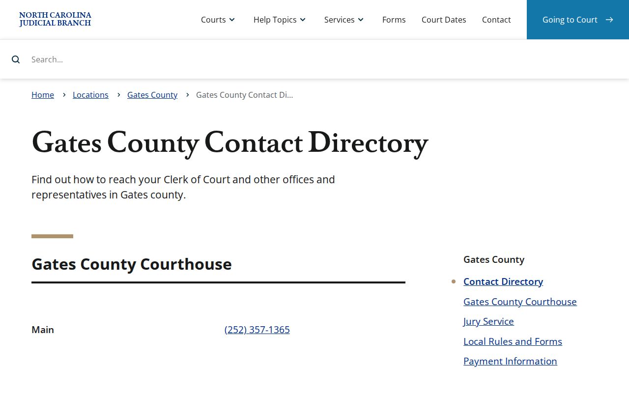 Gates County court calendar contact-directory source