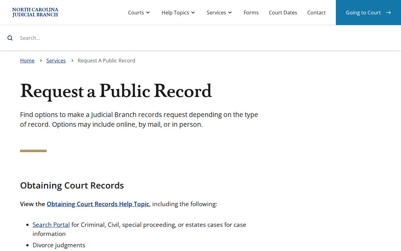 Gates County court records Judicial Branch public record request route