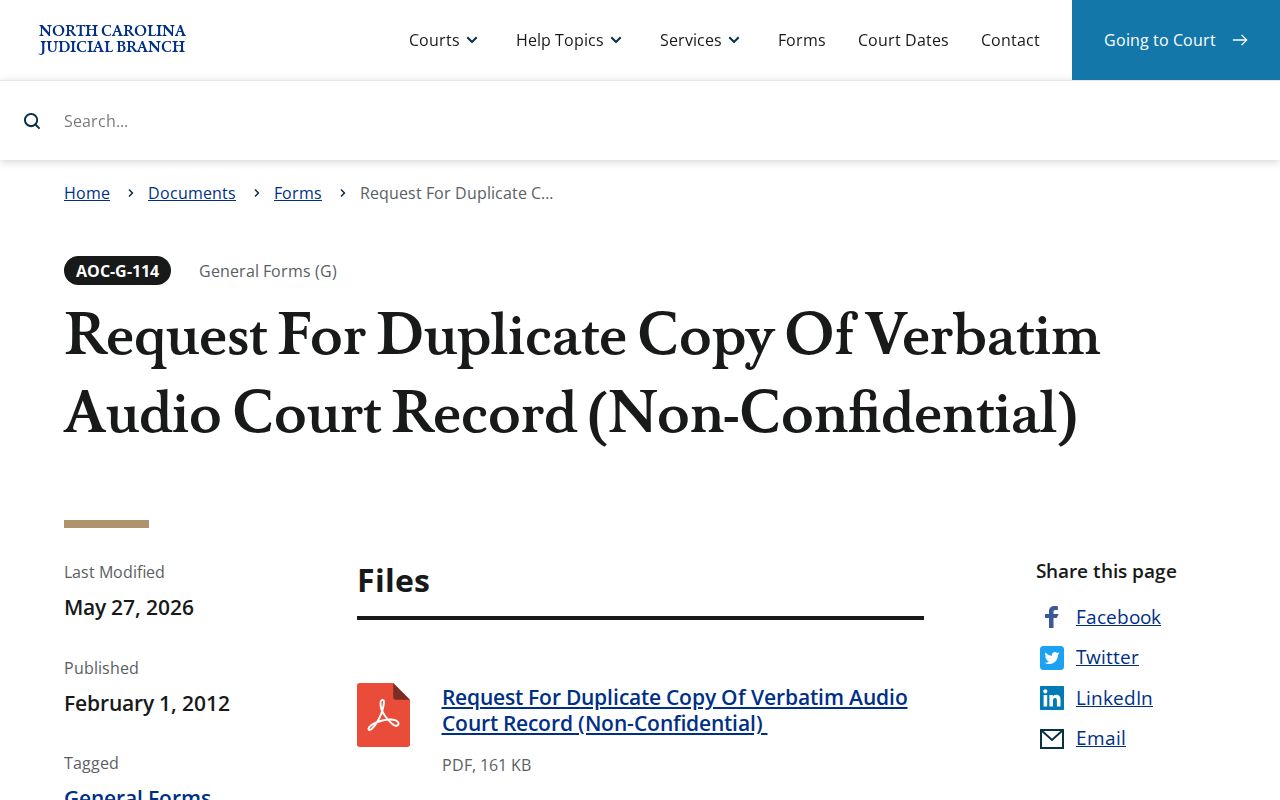 Gates County court records nonconfidential audio request form