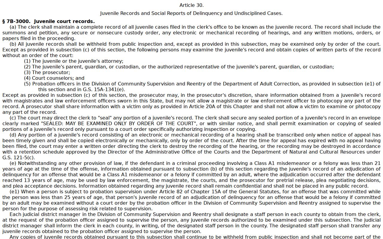 Gates County criminal docket juvenile confidentiality source