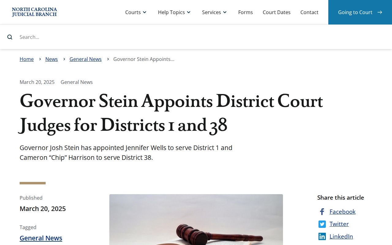 Gates County court docket District 1 judge appointment context