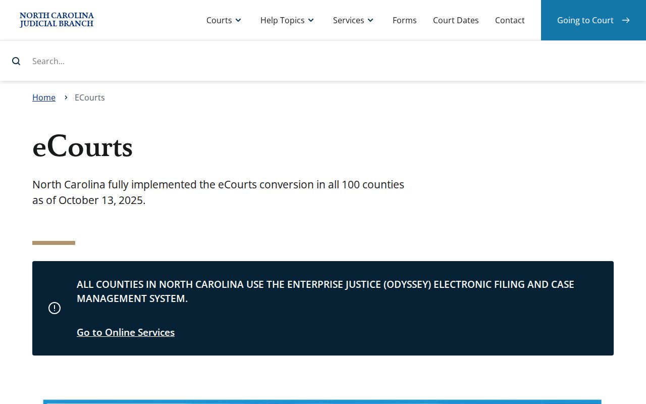 Gates County court docket access through North Carolina eCourts