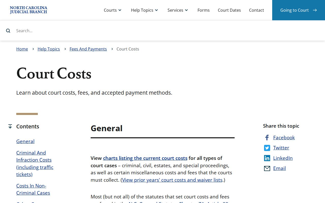 Gates County traffic court records court cost guidance