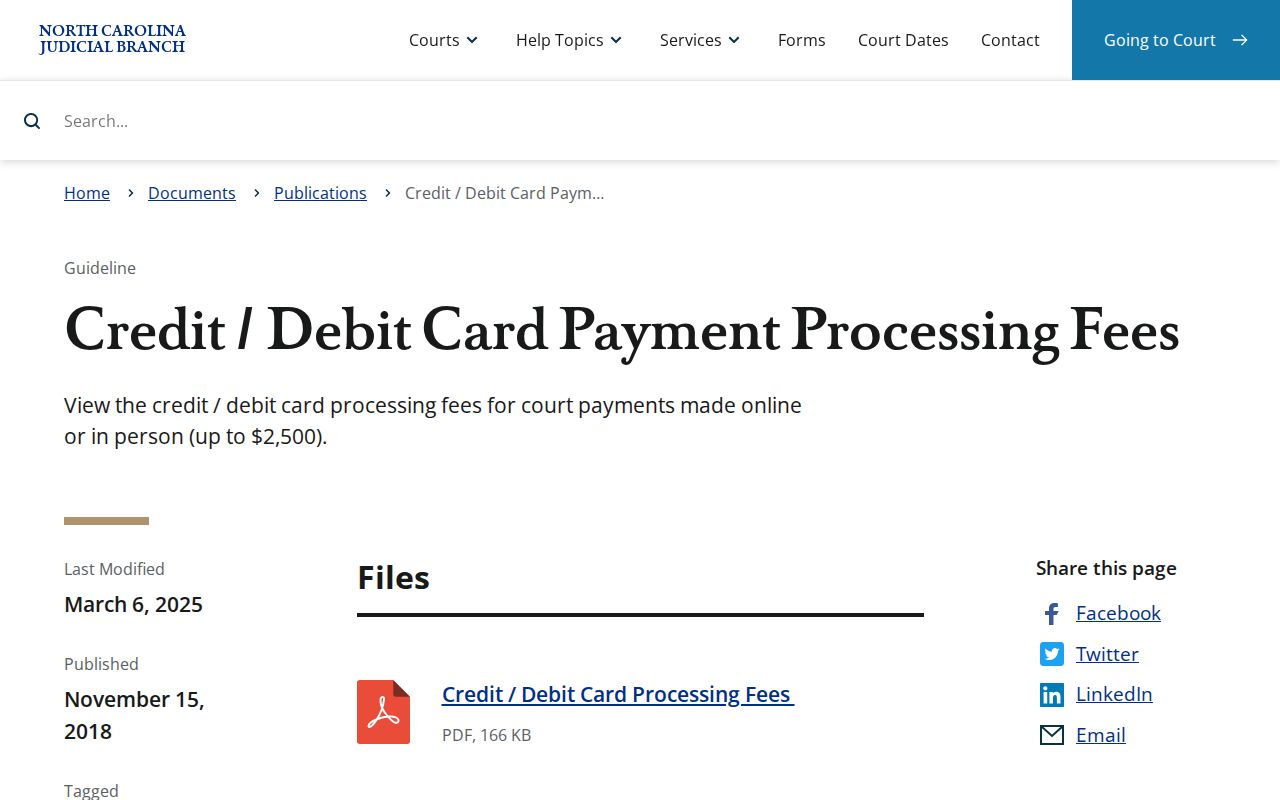 Gates County traffic court records card payment processing fee notice